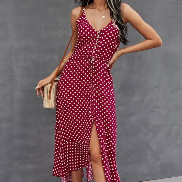 Boho Polka Dot Button up Cami Dress - Picture 10 of 15